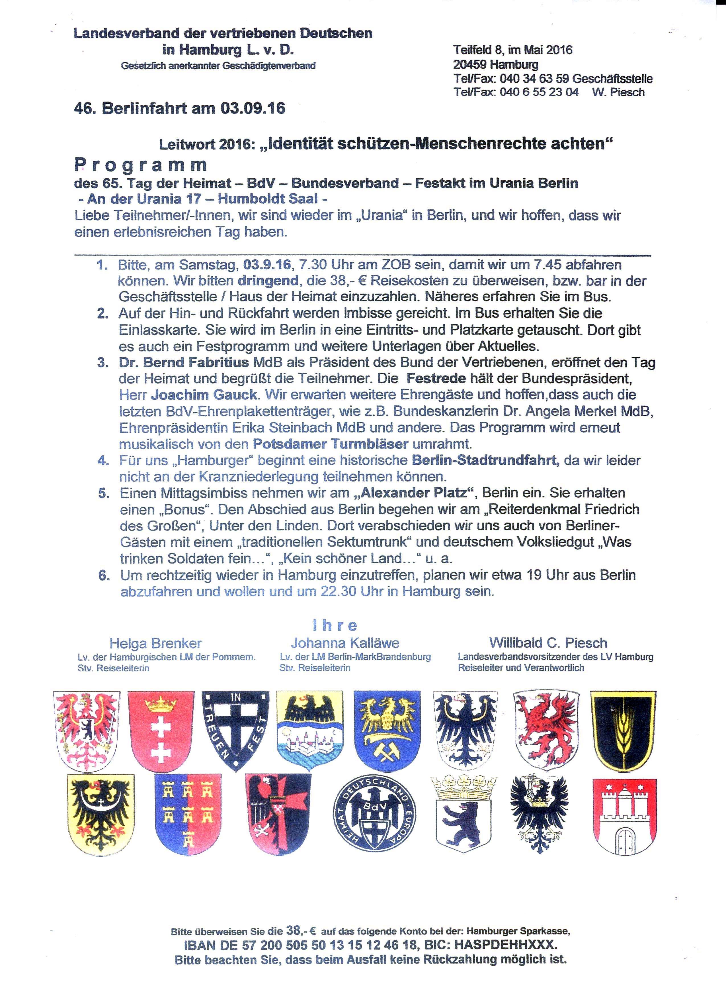 Einladung zur Berlinfahrt am 3.9.2016